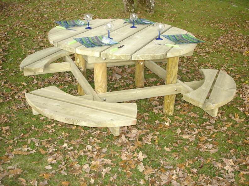 Table pique-nique bois ronde Grosbois 1